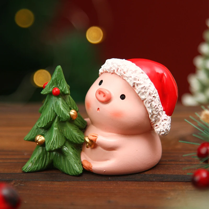 1PC, cute and creative in the shape of a little pink pig hugging a Christmas tree, a home decoration made of resin material