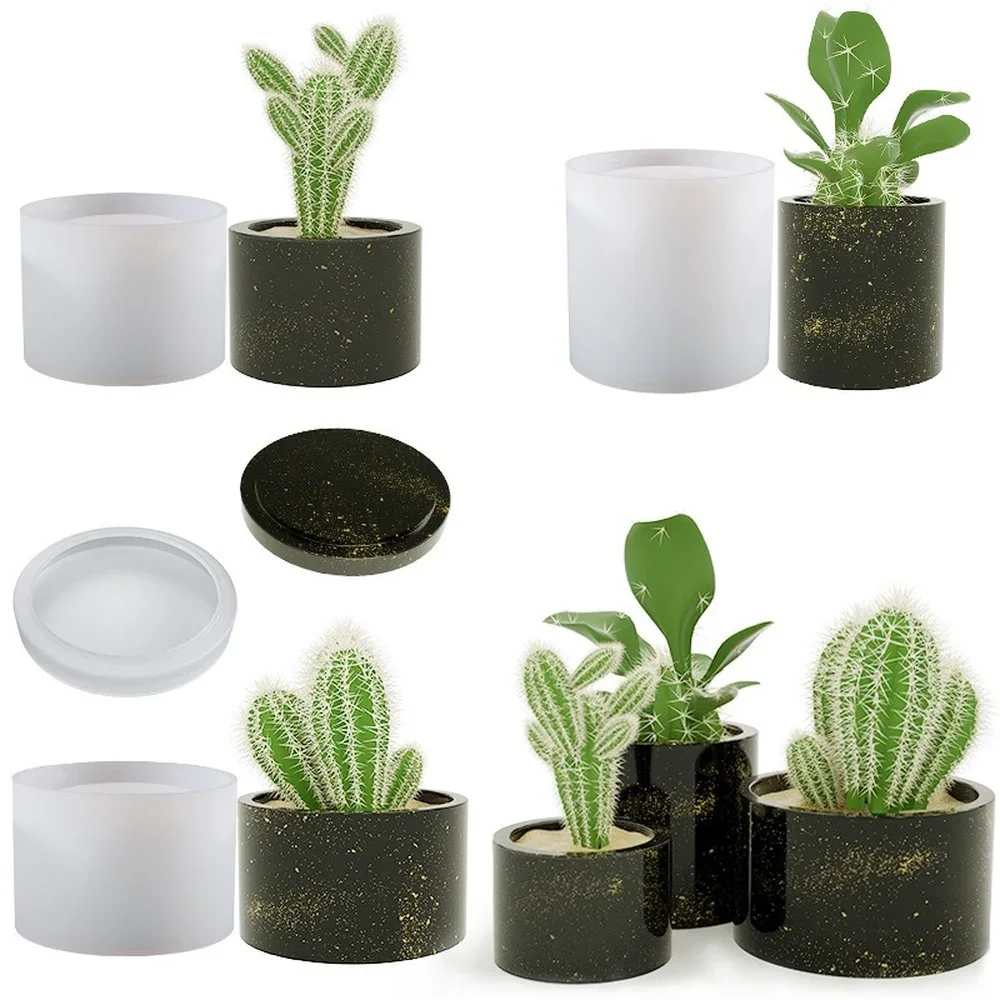 

Round Flowerpot Cement Silicone Molds DIY Succulent Plants Concrete Planter Vase Pen Box Epoxy Resin Mold Home Decorations