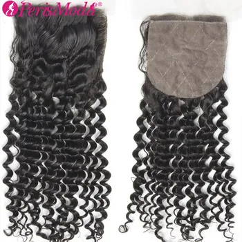 Base di seta chiusura riccia chiusura dei capelli umani estensione dei capelli chiusura brasiliana del merletto dell'onda riccia capelli umani al 100% per bambole Tress