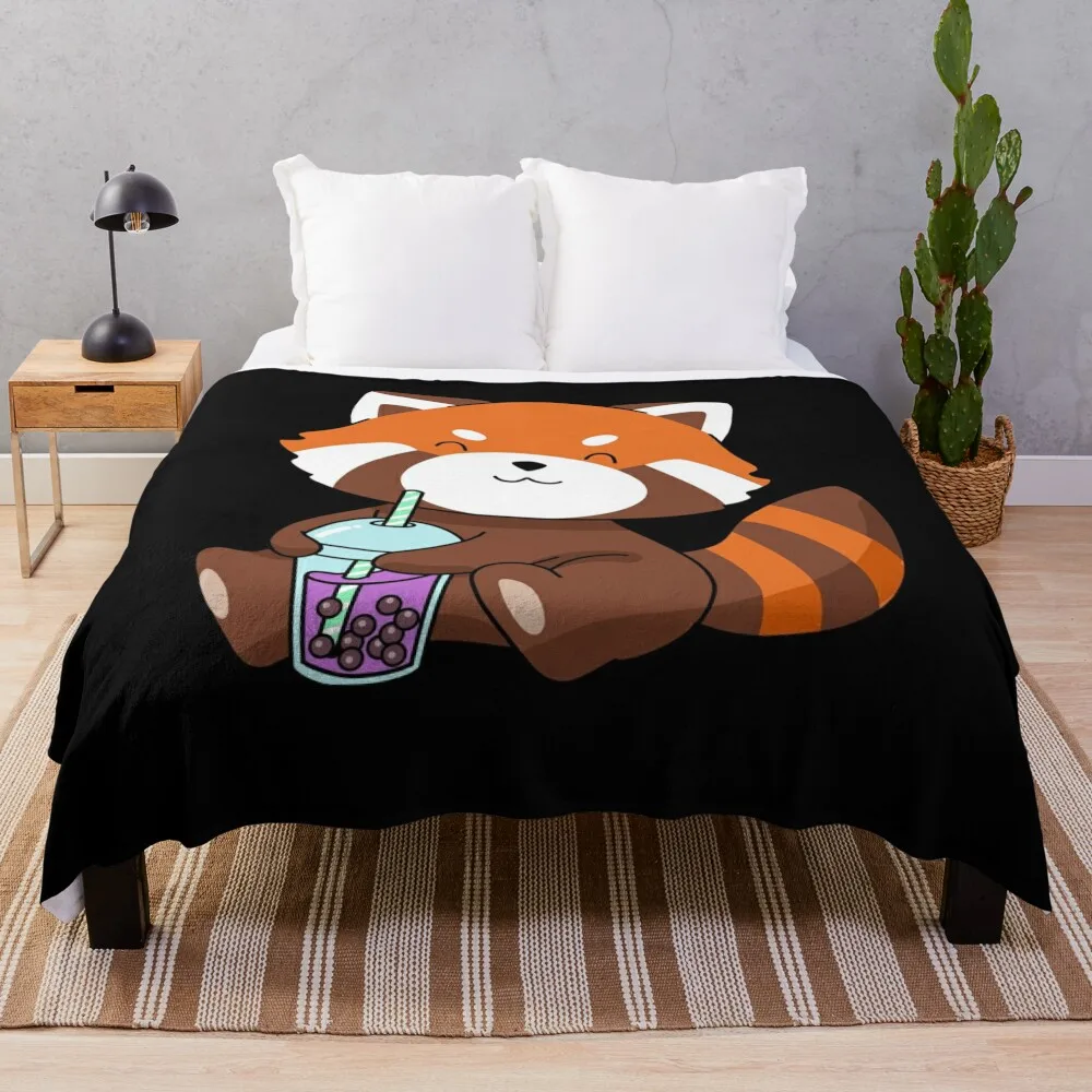 Bubble Tea Gift Girls Red Panda Boba Tea Bubble Tea Throw Coperta Morbida Coperta Da Spiaggia