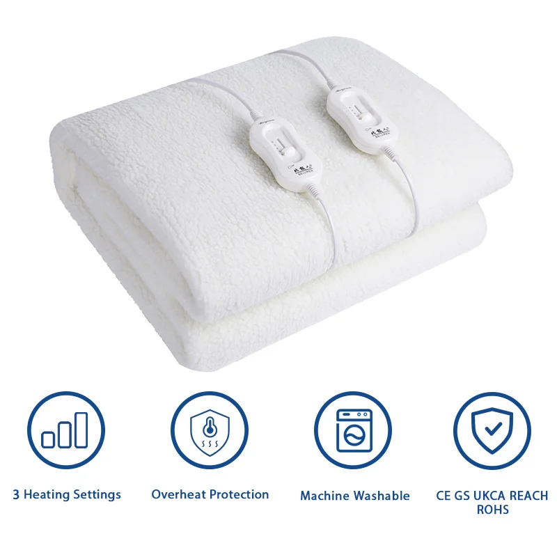 Home Heater Bed Warmer Safe Electric Blanket White 100 Polyester