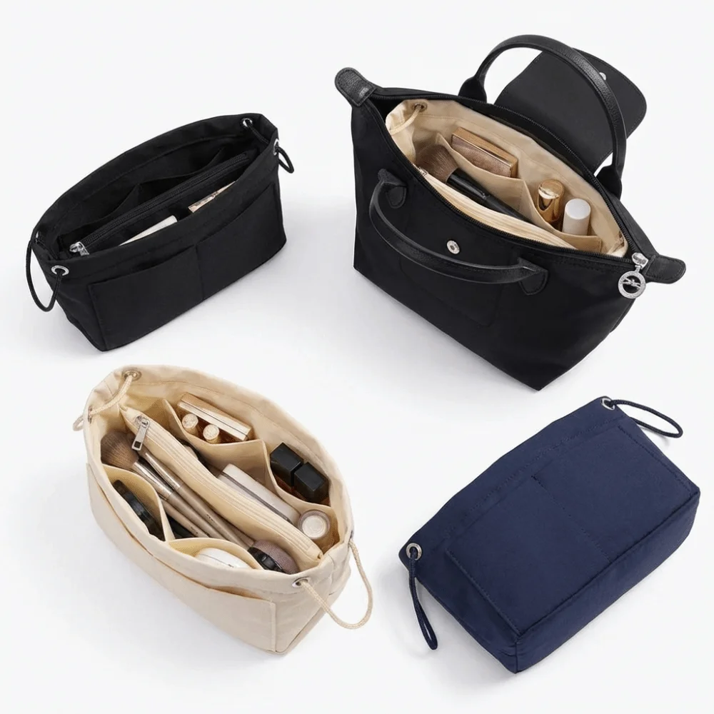 Schlichte Damenhandtasche mit mehreren Fächern, leichte Einstecktasche, multifunktionale Tasche, Organizer für Aufbewahrungszwecke – Detail 6