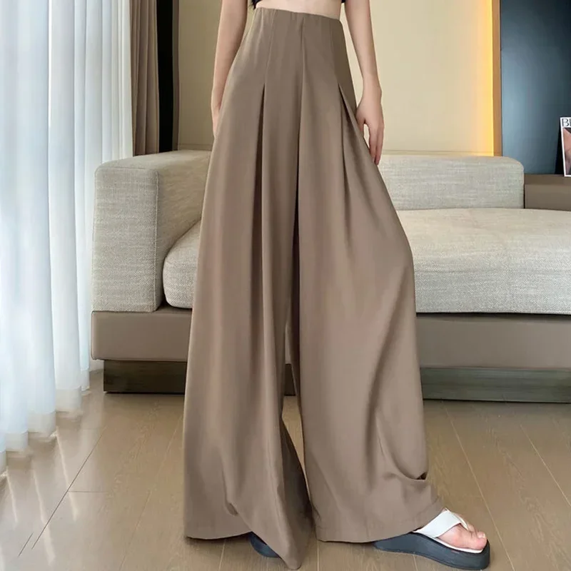 2024 New Khaki Wide Leg Pants Women Spring Thin Wild Baggy Casual Trousers Woman Korean High Waist Black Mopping Pants Mujer