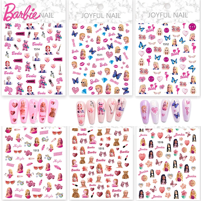 Fashion Pink Barbie Expression Nail Stickers Set Beauty Makeup Waterproof Fai Da Te Back Glue Filling Toys For Girls Anime Accessories