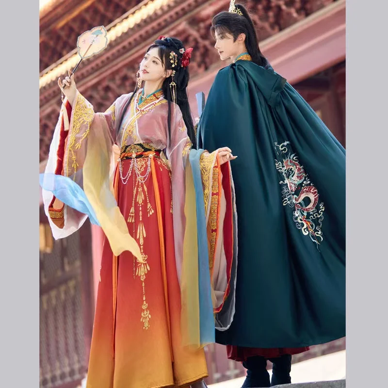 Ancient Chinese Dragon Embroidery Hanfu Cloak Men Women Traditional Flying Fish Hanfu Outer Robe Stylish Cool Boys Hero Top Cape