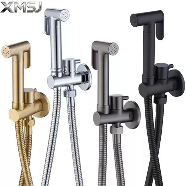 ชุดหัวฉีดชำระแบบมือถือทองเหลือง - ก๊อกน้ำชำระสีดำพร้อมหัวฝักบัวทำความสะอาดตัวเอง อุปกรณ์เสริมสำหรับห้องน้ำและโถสุขภัณฑ์ 1