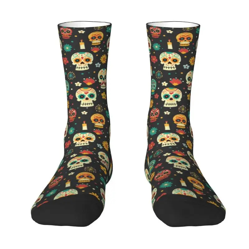 

Funny Print Horror Mexican Day Of The Dead Sugar Skull Socks for Women Men Stretch Summer Autumn Winter Halloween Crew Socks