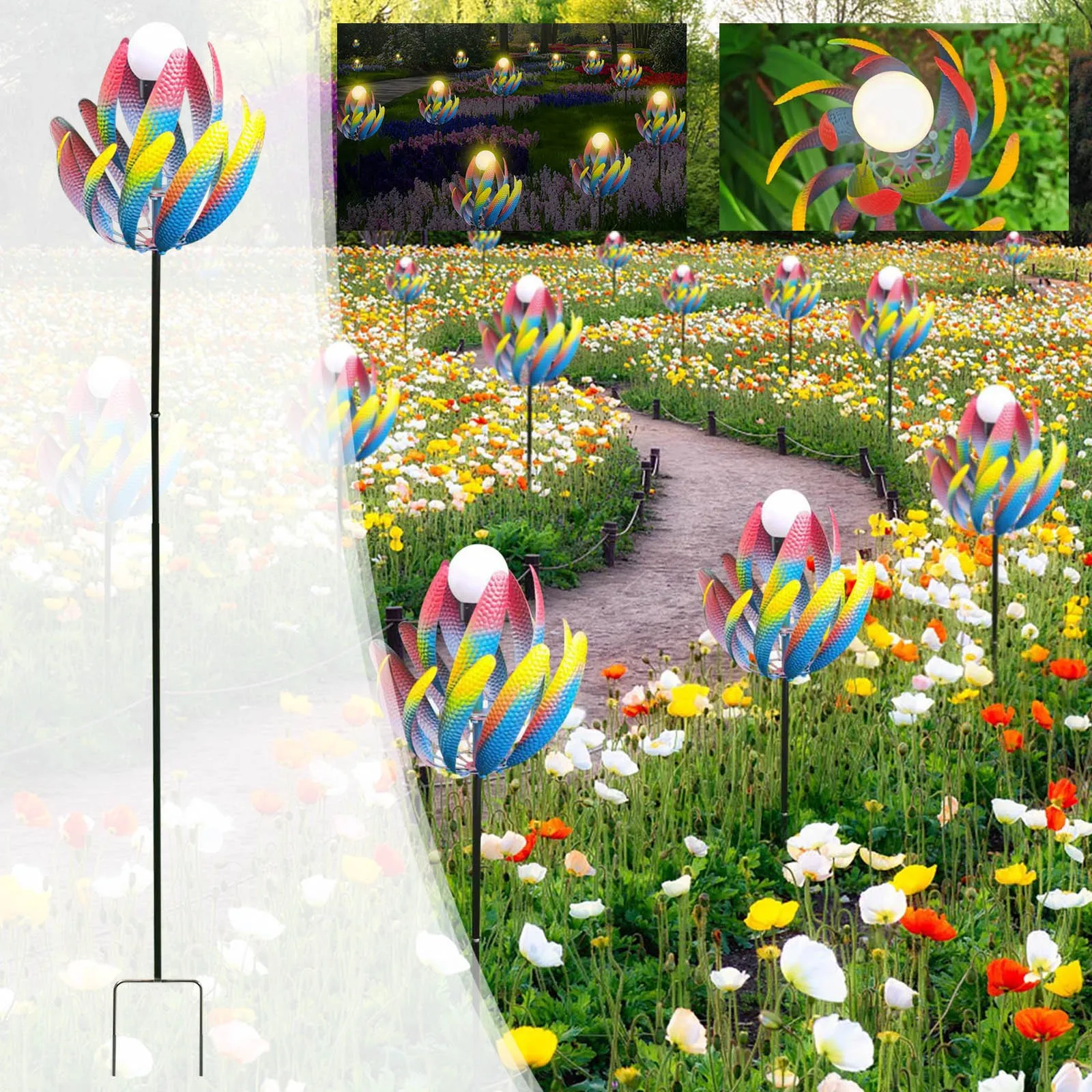 

Garden Decoration Windmill With Colorful Metal Stamen Shape Peacock Color Gardening Rotating Decoration Rotating Windmill