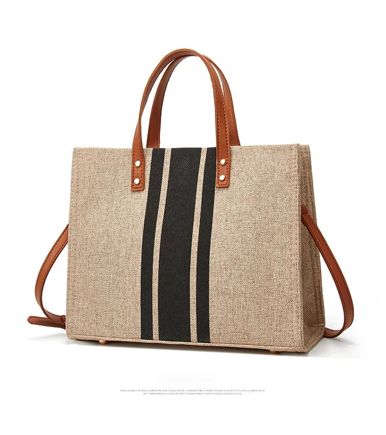 Porte-documents portable pour femmes, version coréenne, nouvelle version minimaliste rayée, toile de grande capacité, épaule simple diagonale, 2024_voghion.com