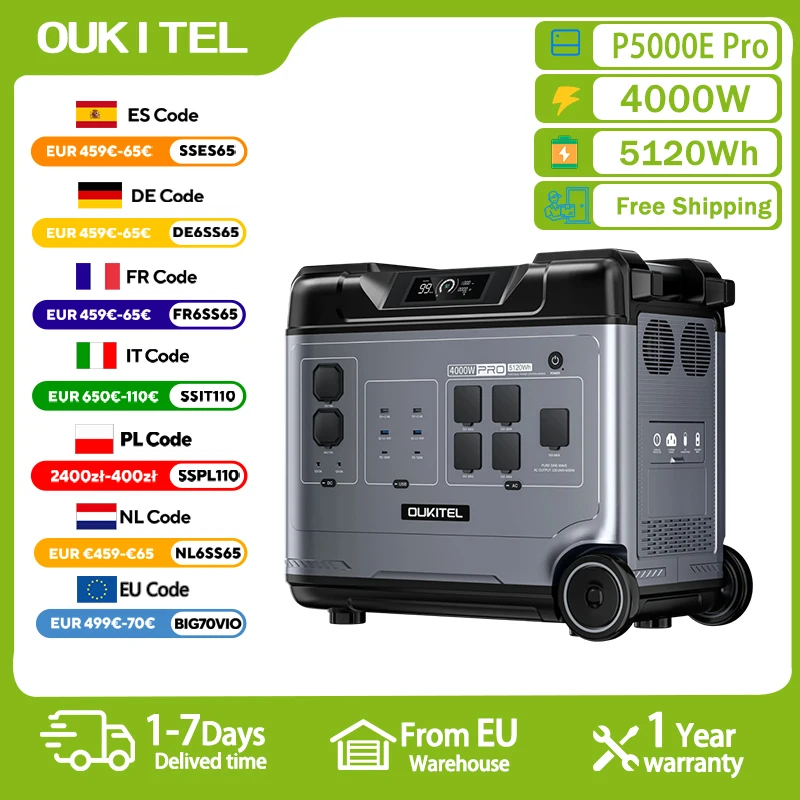 OUKITEL P5000 Pro Przenośna Stacja Zasilania 4000W z EU za $2076.02 / ~7700zł