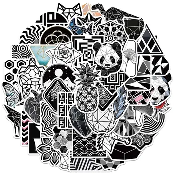 비닐 노트북 데칼 블랙 화이트 만화 기하학적 미학 스티커, 수하물 물병 휴대폰 방수 그래피티, 52 개
