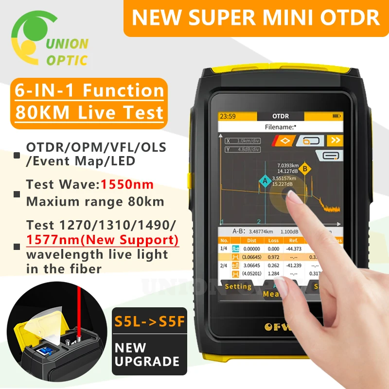 OFW Mini OTDR  Optic Otdr Optical Reflector Active Fiber Live Tester 1550nm 20dB Optical Reflectometer Touch Screen OPM VFL iOLA