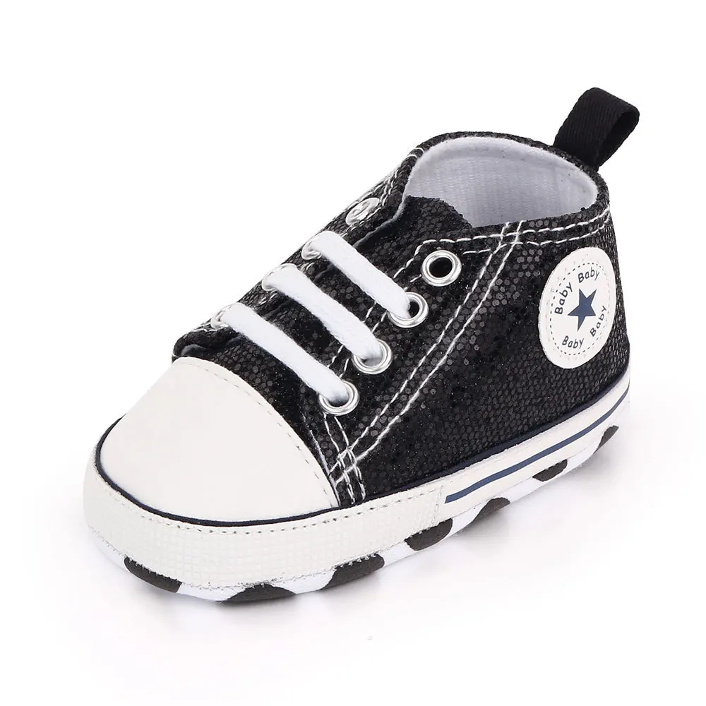 2024 Newborn Sequined Canvas Baby Sneakers Casual Baby Boys Girls Toddler Multi-Color Soft Sole Non-slip Walking Shoes 6