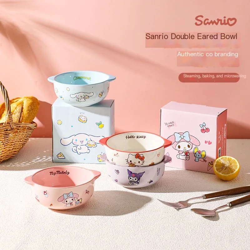 Sanrio-cuenco Kawaii Cinnamoroll para niños, globo de cerámica