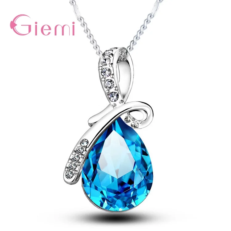 925 Sterling Silver Colorful Cubic Zirconia Waterdrop Pendant Necklace Women Girls Wedding Party Jewelry pendant necklace,silver necklace,silver pendant