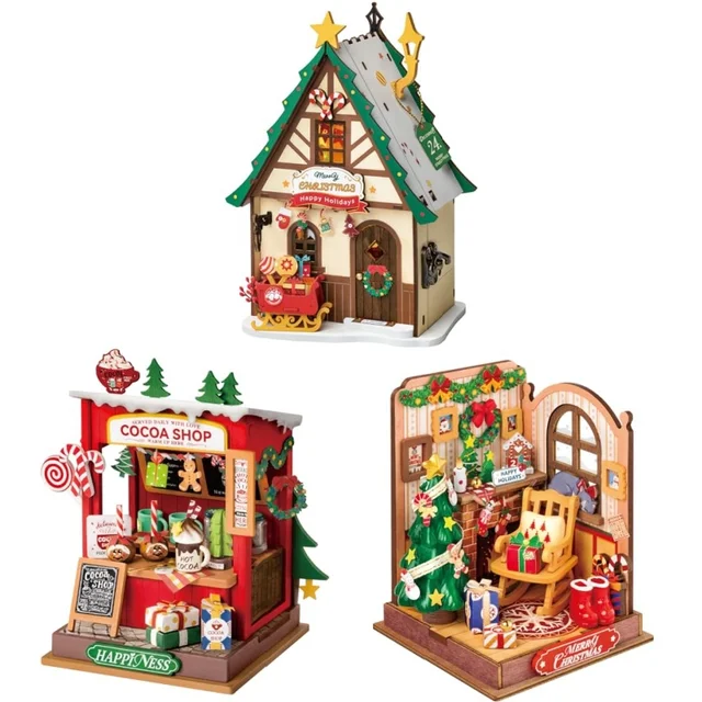 Robotime DIY Miniature House Kit Decoration Christmas Fireplace Mini House Building Craft Kits for Adults Gift For Christmas