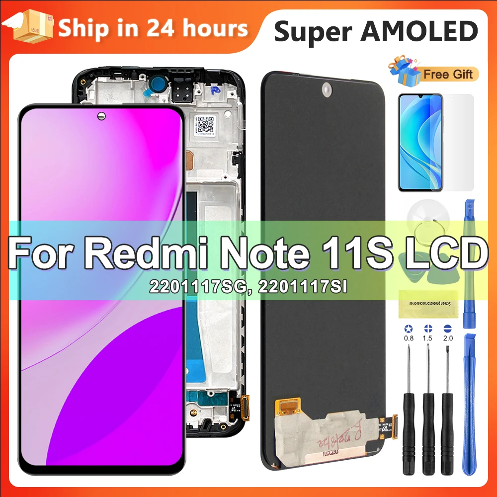 

Высококачественный Дисплей Redmi Note 11 6,43 дюйма, ЖК-дисплей с сенсорным экраном и дигитайзером в сборе для Xiaomi Redmi Note 11S 2201117SG, замена