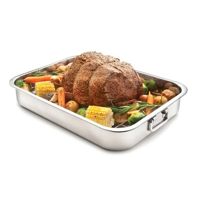 Stainless Steel Deep Roasting Tray with Grill Rack 4