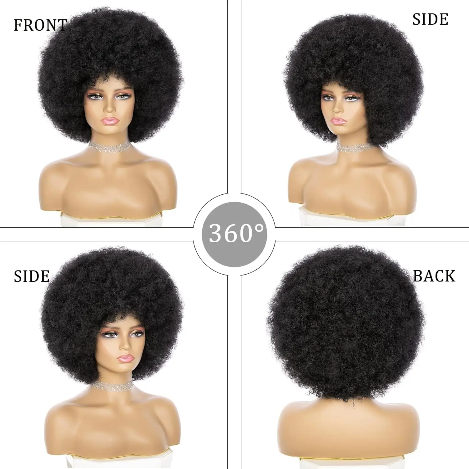 Synthetic Afro Kinky Curly Wig for Women Black 70s Bouncy and Soft Afro Puff Wigs Natural Looking Full Wigs for Party Cosplay 3