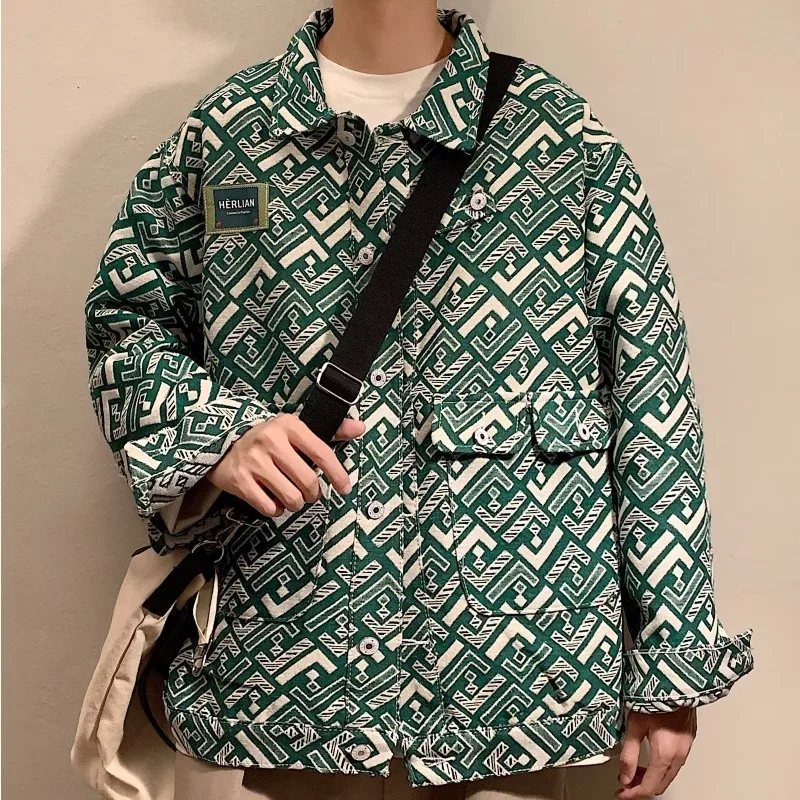 Japanese Korean Men Jackets Spring and Autumn High Street Fashion Casual Coat Male Turn-down Collar Loose Vintage Jackets Men