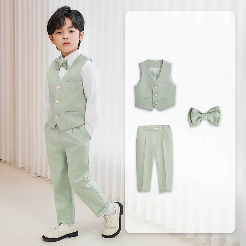 OLEKID Kinderanzug für Jungen, Hochzeitsanzug im britischen Gentleman-Stil, Weste und Hose, Klavier- und Bühnenkostüm für Jungen von 1-10 Jahren, grünes Auftrittsoutfit – Detail 16