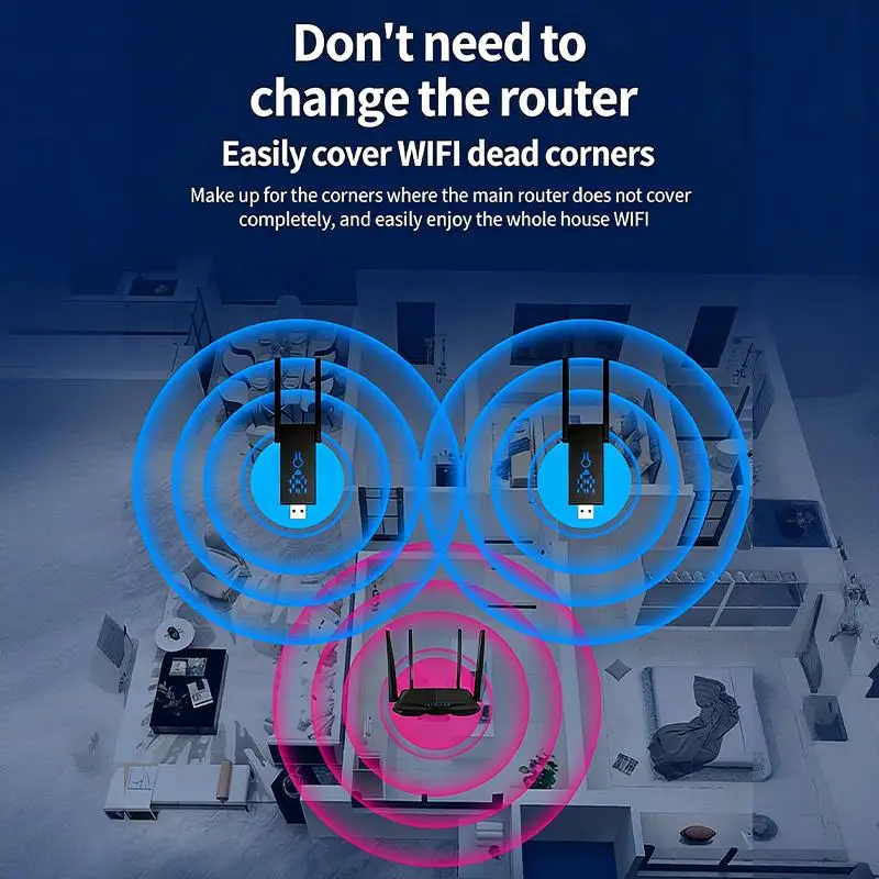 듀얼 밴드 1300Mbps WiFi USB 어댑터 2.4G/5Ghz Wi-Fi 동글 USB3.0 802.11AC PC/노트북용 4안테나 무선 수신기 드라이버 무료