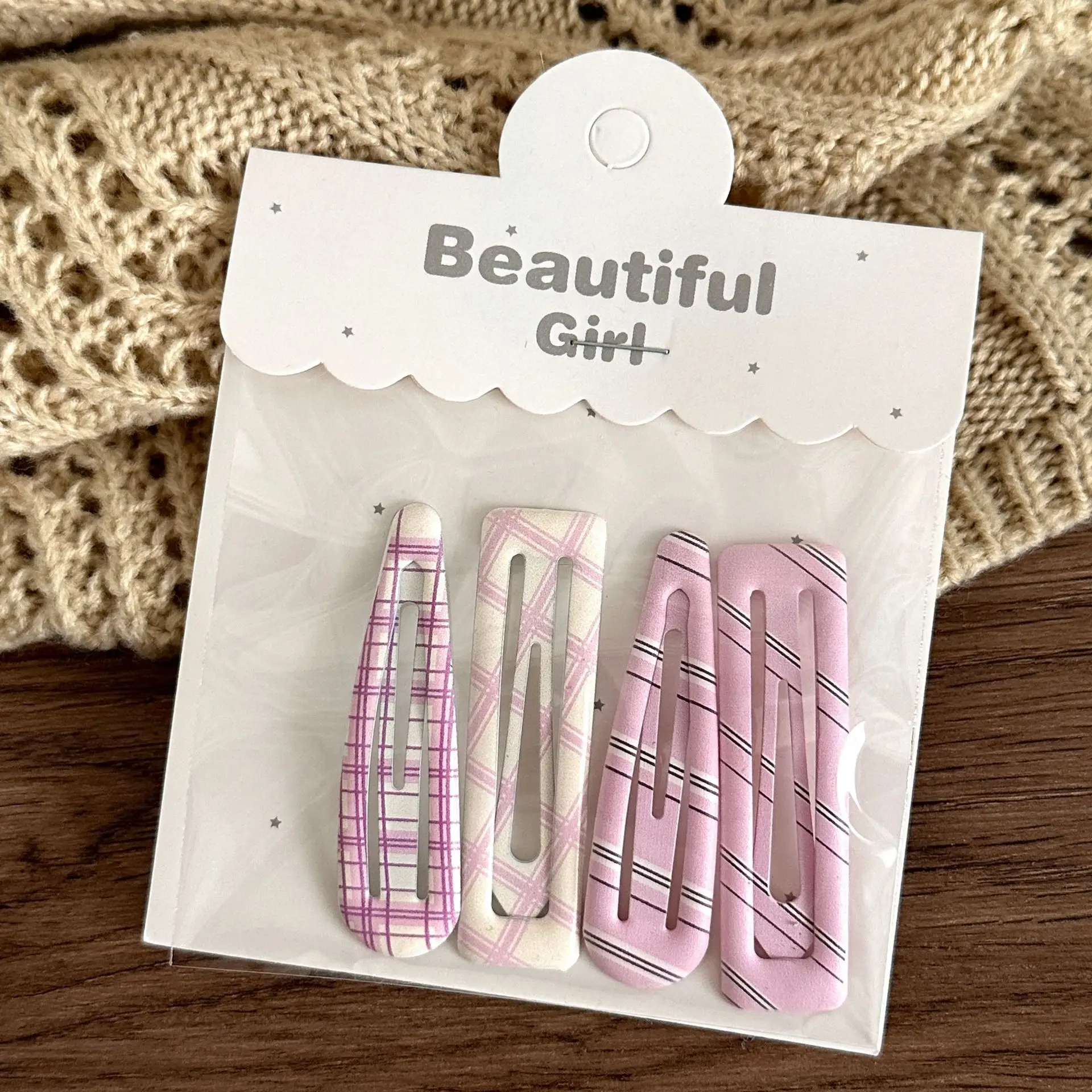 4 stücke Mode Wasser-tropfen Haarnadeln Plaid Dot Print Matt Legierung Haar Clips Für Mädchen 6 cm Candy Farbe haarspange Süße Haar Zubehör – Detail 15