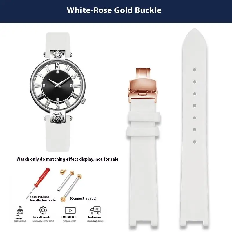 Women's Genuine Leather Cowhide Watchband with Notched 16mm Butterfly Buckle