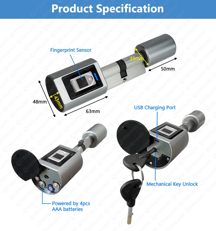 Ttlock Fingerprint Smart adjust Cylinder Lock password Biometric Electronic door