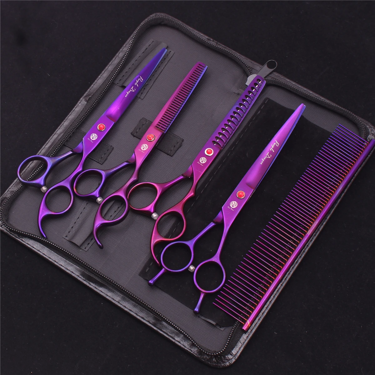 Dog Grooming Scissors Kit Purple Dragon 7.0" Japan Stainless Straight Thinning Shears Curved Pet Shears dog grooming scissors,dog grooming scissors kit