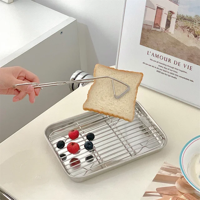 Csúszás Nélküli Étel Fogó Kenyér Desszert Saláta Rozsdamentes Acél Ágazat Elleni Tészta Steak Grillbilincs Hordozható Grill Főzési Eszközök - Image 2