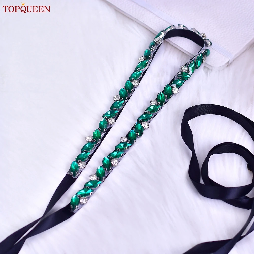 Green Belt Bridal Satin Crystal Belt Wedding Accessories Wedding Dress Ribbon Waistband Sash for Evening Prom S149