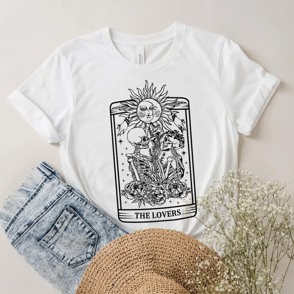 The Lovers Tarot T Shirt Card Magick Scheletri Occulti