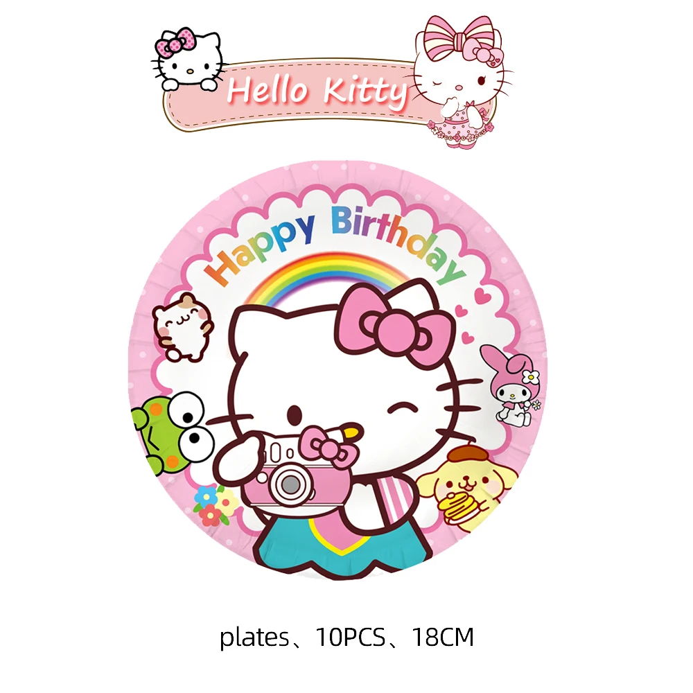 Amine Hello Kitty Girls Birthday Party Decoration And Table Accessories Plate Cup Tablecloth Foil Ballon Set Party Gift Supplies