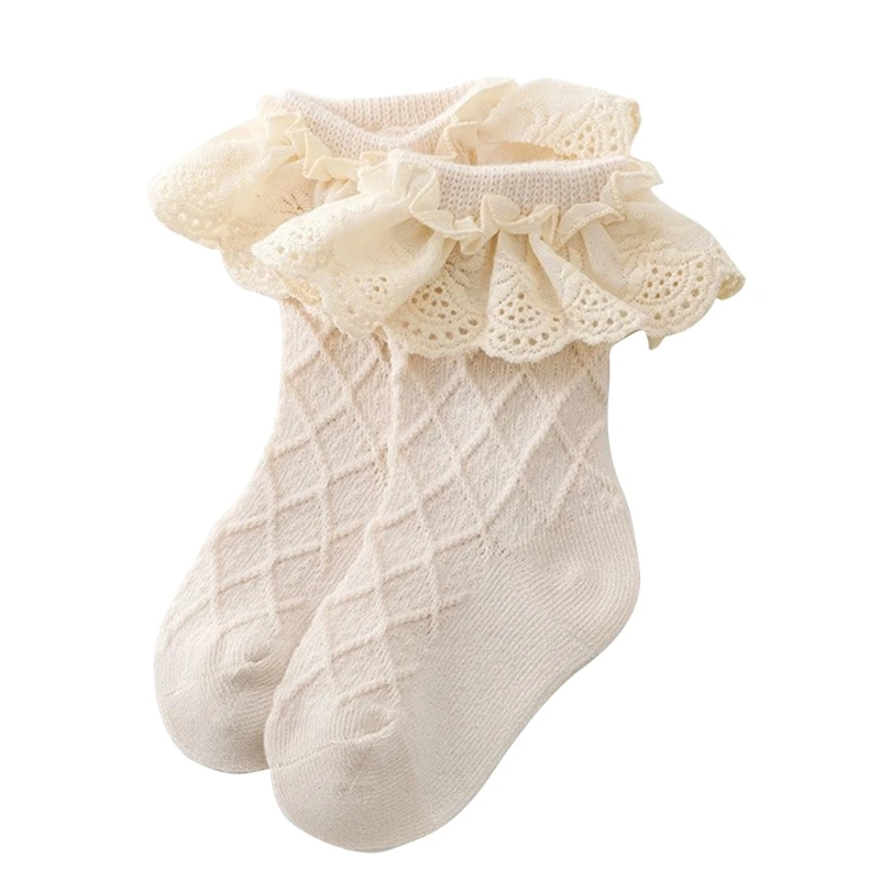 1 Pair Toddler Baby Girls Ruffle Lace Trim Socks Cotton Frilly Dress