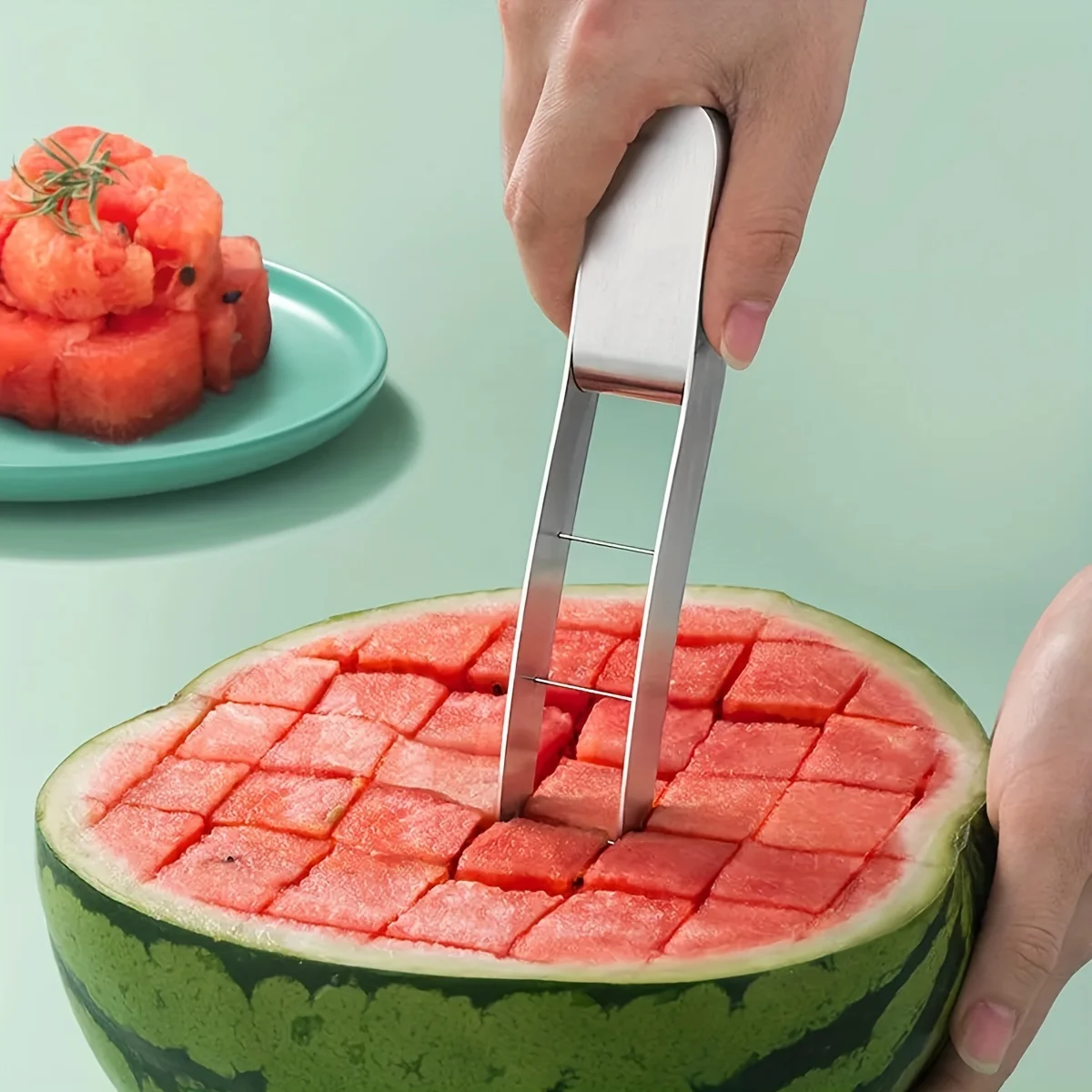 1PC Watermelon Cutter Stainless Steel Quick and Safe Cube Cutter for Fruit Salad Melon-Easy Slicing Kitchen Tool