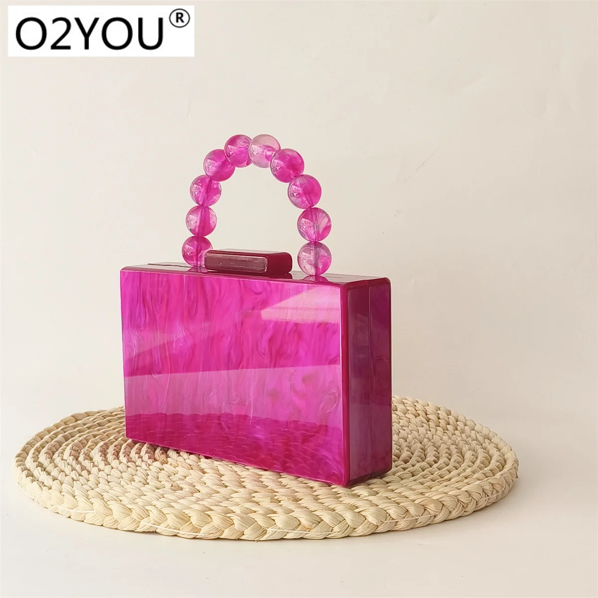 Bolso de mano con mango de cuentas de mármol para mujer, caja