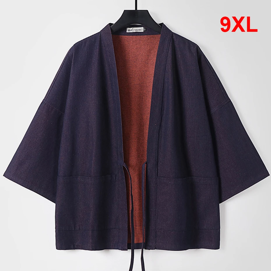 Denim Shirt Men 9XL Plus Size Kimono Summer Cardigan Jacket Solid Color