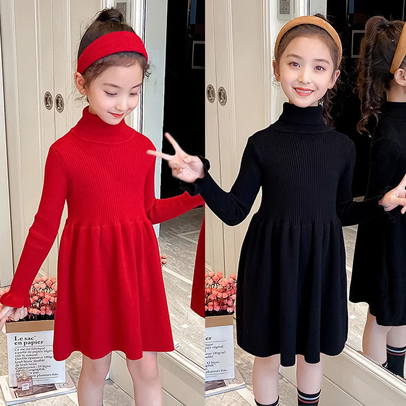 Robe Pull Hiver Pour Fille 4-13 Ans - Manches Longues, Col Rond, Tissu Côtelé - Style Décontracté - 6