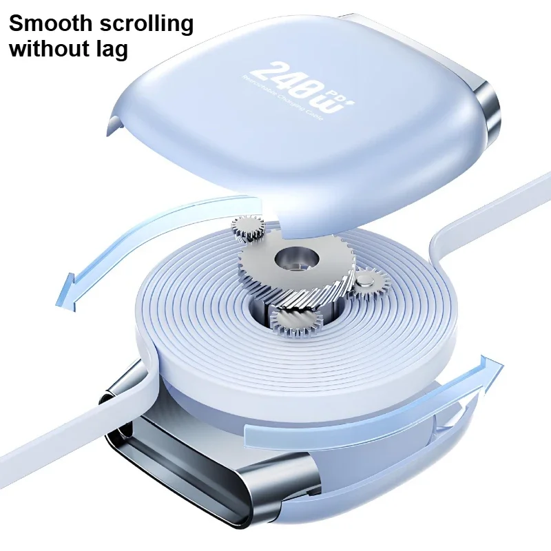 240W 자동 감김식 고속 충전 케이블 USB C to C 여행용 충전 케이블 (휴대폰, 태블릿, 노트북, 아이폰, 삼성, 화웨이용)