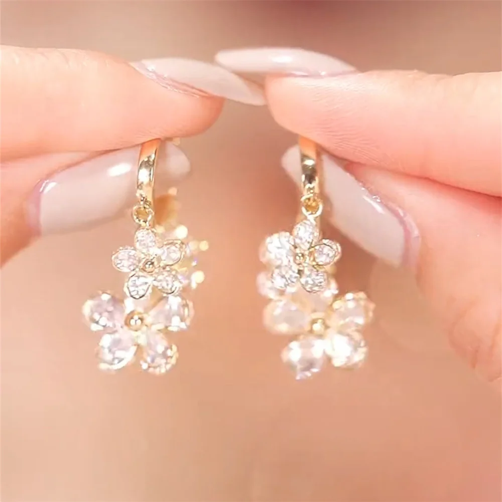 Female Luxury Crystal White Zircon Stone Flower Hoop Earrings Vintage Fashion Gold Color Wedding Jewelry For Women