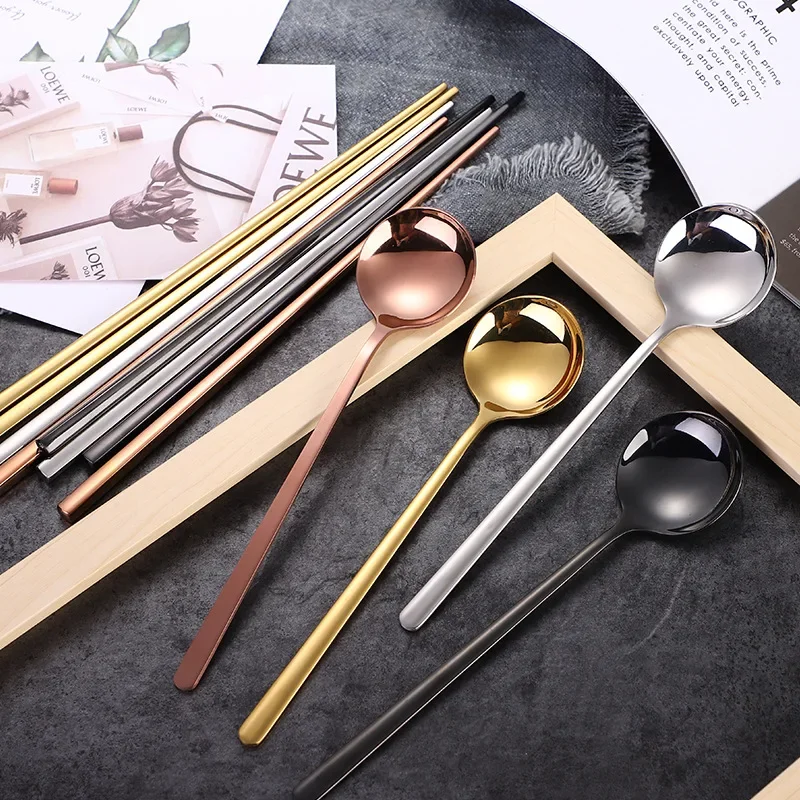 Picnic Cutlery Set Western Style Cutlery Set Camping Cutlery Set Stainless Steel Cutlery Set Cutlery Set Wooden Cutlery Set Ceramic Dinnerware Set Korean Long Handle Chopsticks Spoon Cutlery Set Reusable Stainless Steel Non-slip Sushi Sticks Food soup Spoon Dinnerware Set