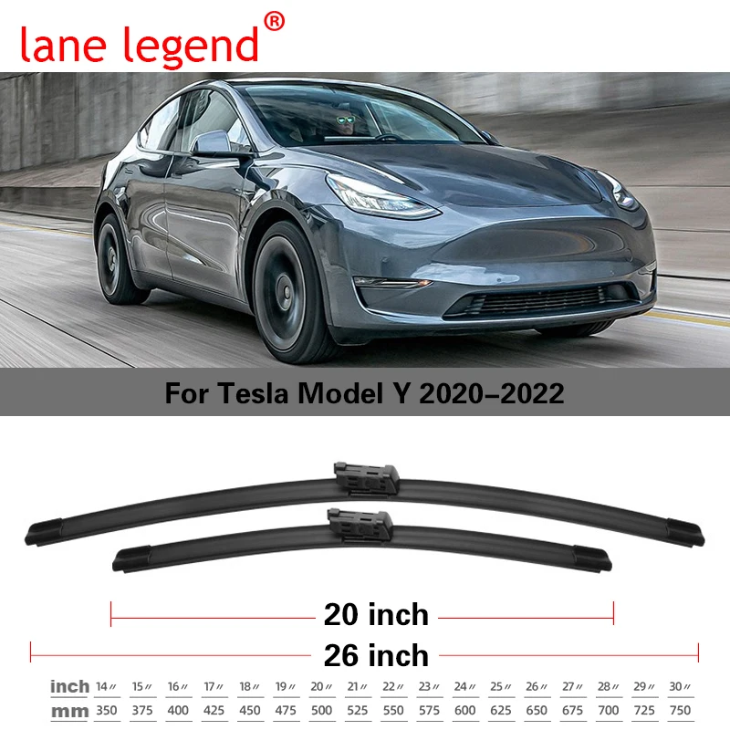 2x For Tesla Model Y 2020 2021 2022 Wiper Blades Brushes Car Accessories Windshield Cleaning Universal Boneless Frameless Rubber