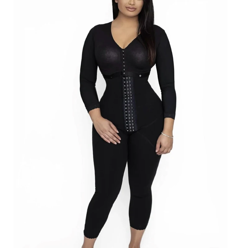 

Women Bodysuit PostpartumTummy Control Shapewear Long Sleeve Full Body Faja With Bra