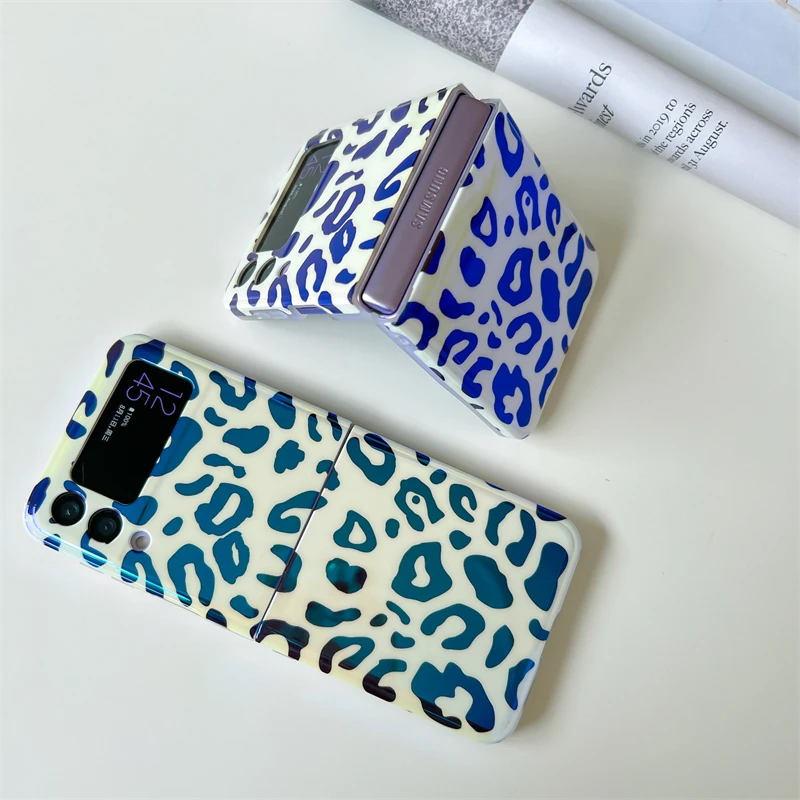 Glitter Leopard Print Phone Case For Samsung Galaxy Z Flip 3 5G Cover Imd Blu-Ray Silicone Protective Cases For Z Flip3 Capa