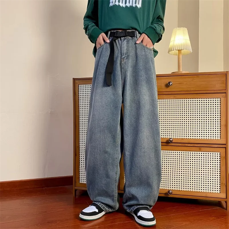 

Streetwear Spring New Blue Baggy Men's Jeans Pants Wide Leg Straight Loose Denim Men Trousers