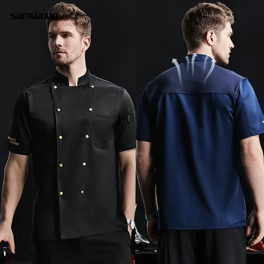 

Summer Short Sleeve Chef Jackets Kitchen Chef Coat Restaurant Uniform Cooker Shirt Breathable Mesh Chef Clothes White Blue Men