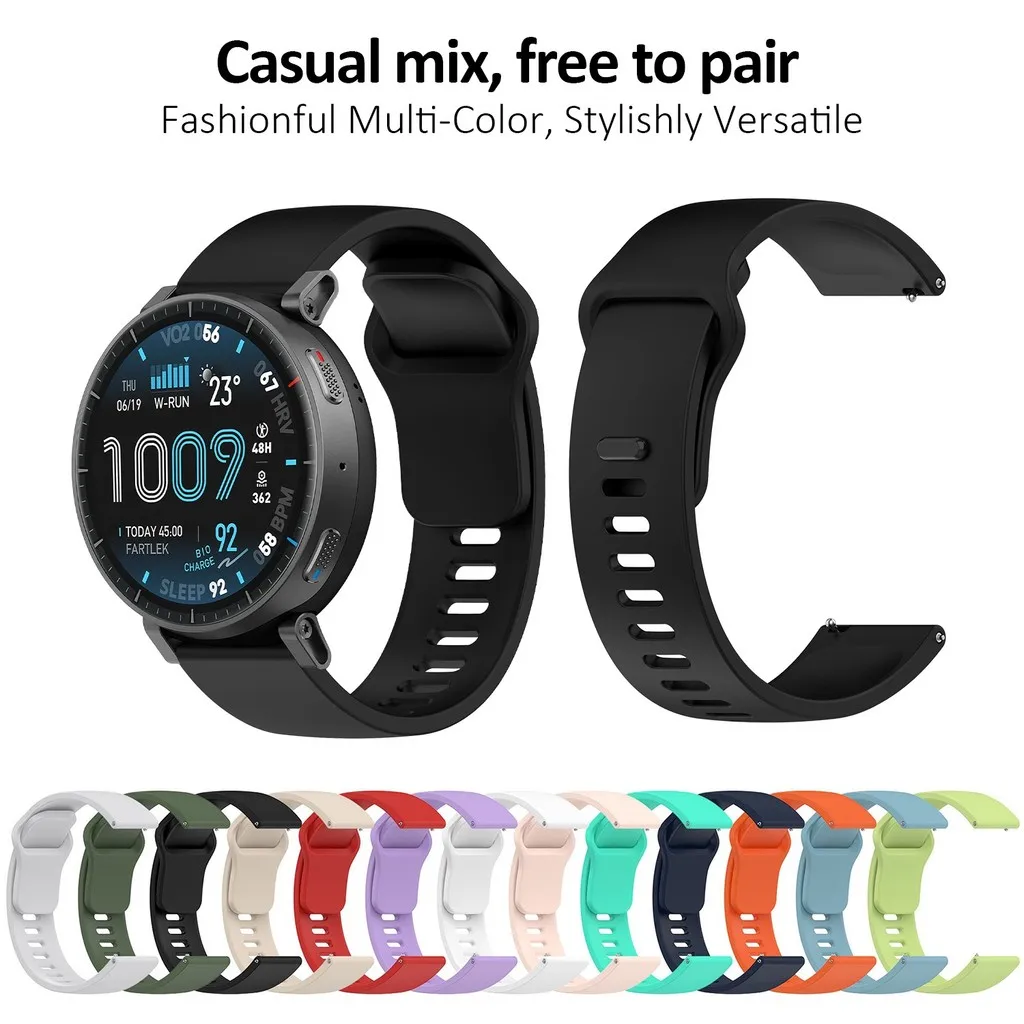 Amazfit Active Max Silicone Watch Strap - Smooth Sport Adjustable Wristband (22mm)