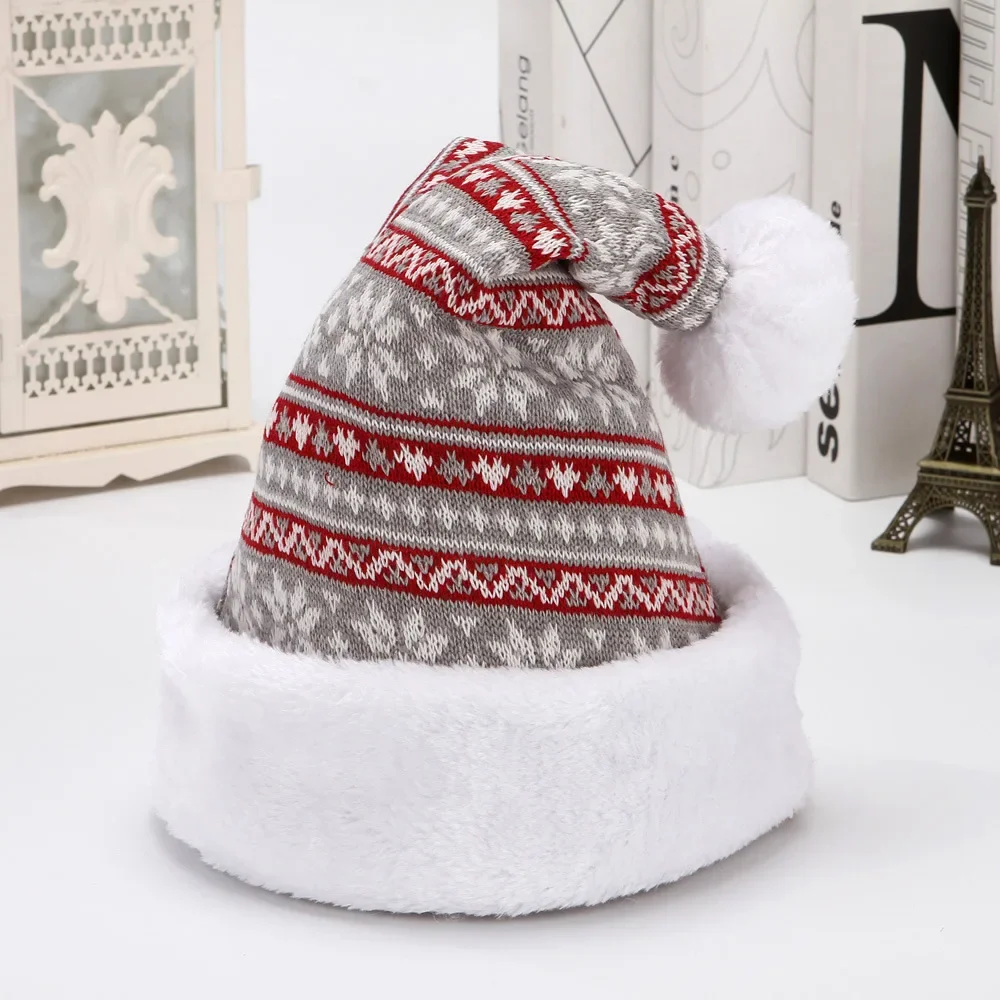 Christmas Beanie Hat Snowfake Elk Hat Winter Thicken Knitted Velvet Cloth Adult Christmas Hat Merry Christmas Decor Gifts Happy New Year Naviida