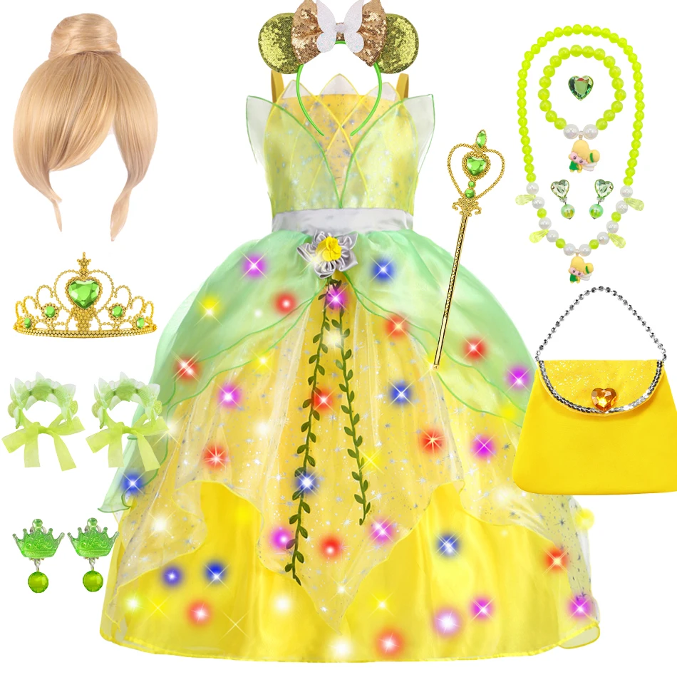 Tiana Fancy Costume Cosplay Per Ragazze Carnevale Halloween Deluxe Tulle Dress Festa Di Compleanno Kid Frock Ball Gowns Vestiti 2-12 Anni